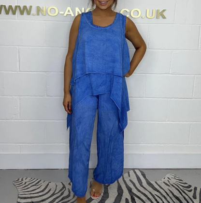 Women’s Sleeveless Loose Top & Ankle-Length Trousers Two-Piece Set (Plus Size)