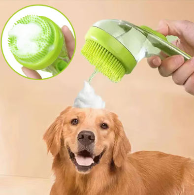Pet Bath Brush with Shampoo Dispenser & Soft Massage Bristles