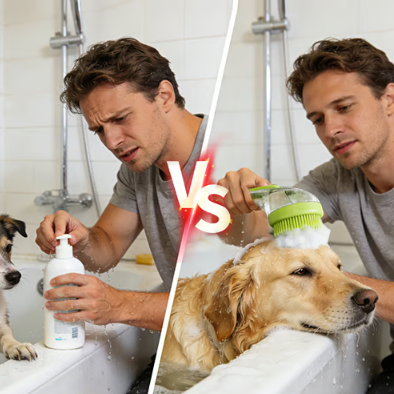 Pet Bath Brush with Shampoo Dispenser & Soft Massage Bristles