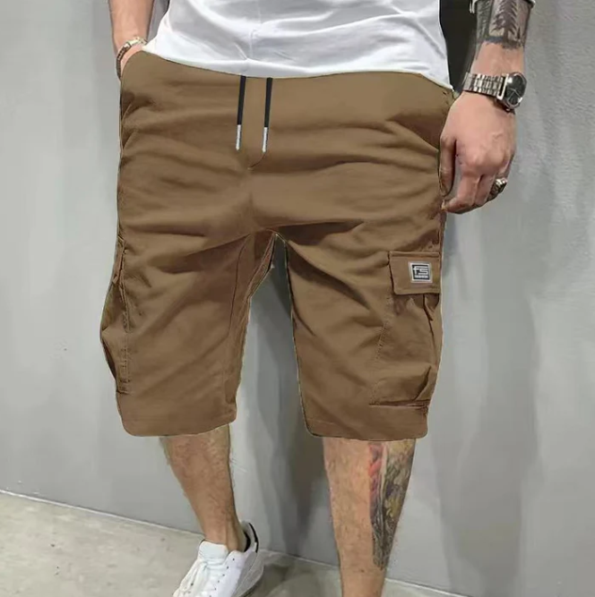 Men’s Drawstring Cargo Shorts with Multi-Pocket Design