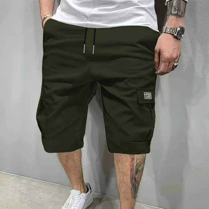 Men’s Drawstring Cargo Shorts with Multi-Pocket Design