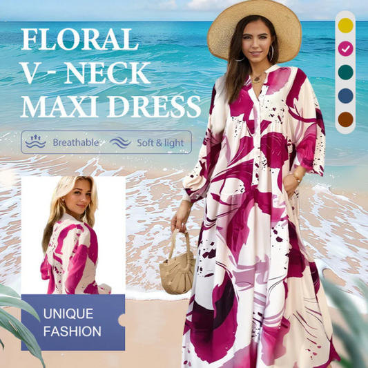 Women’s Printed V-Neck Tiered Maxi Dress