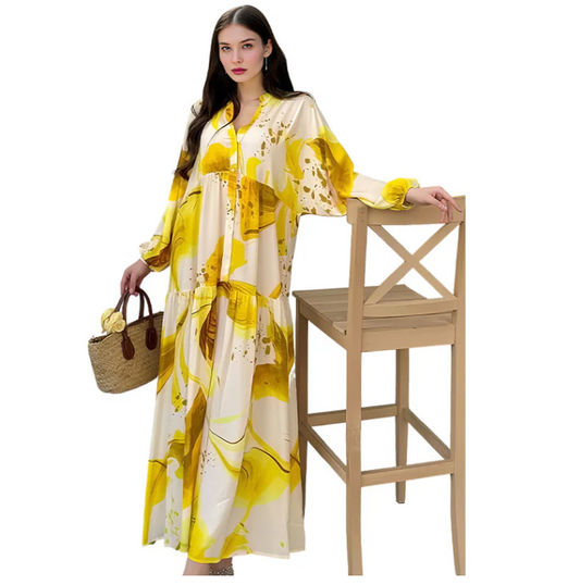 Women’s Printed V-Neck Tiered Maxi Dress