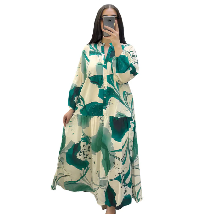 Women’s Printed V-Neck Tiered Maxi Dress