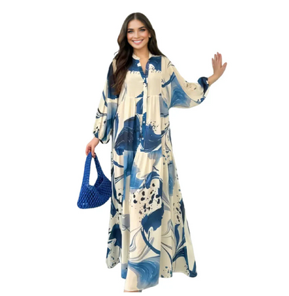 Women’s Printed V-Neck Tiered Maxi Dress