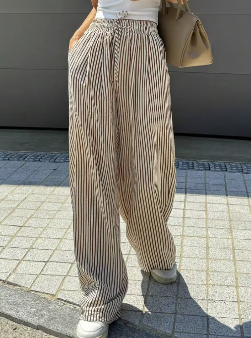 Women’s High-Waist Striped Drawstring Wide-Leg Trousers