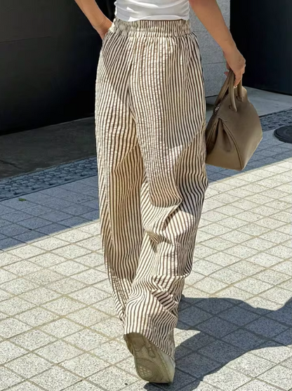 Women’s High-Waist Striped Drawstring Wide-Leg Trousers