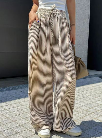 Women’s High-Waist Striped Drawstring Wide-Leg Trousers