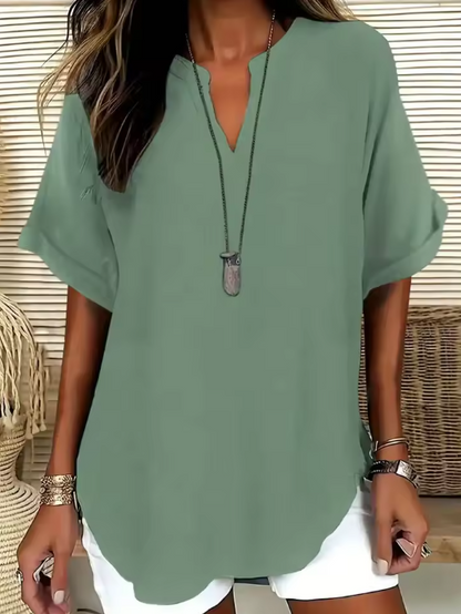 Women’s Relaxed Fit V-Neck Short Sleeve Blouse