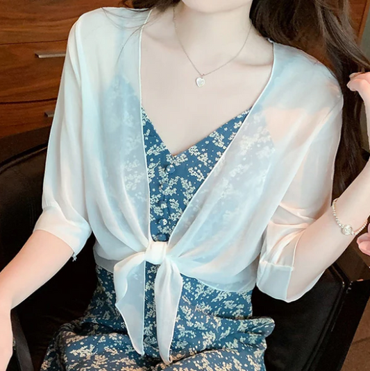 Women's Sheer Tie-Front Top