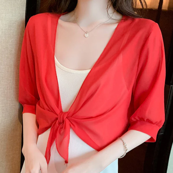 Women's Sheer Tie-Front Top