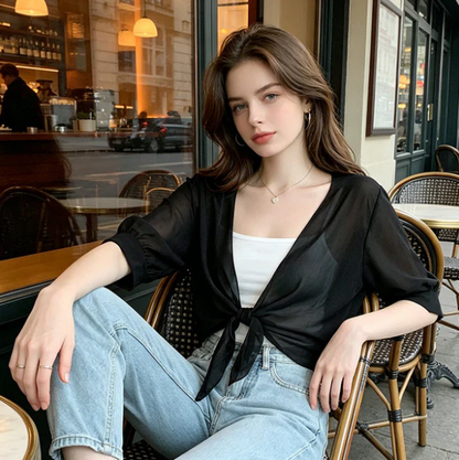 Women's Sheer Tie-Front Top