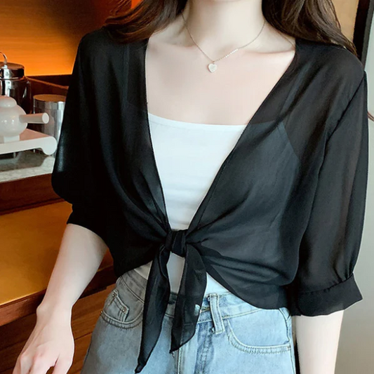Women's Sheer Tie-Front Top