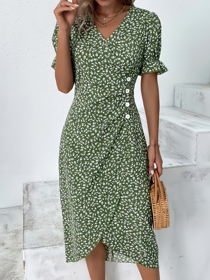 Women's Floral V-Neck Midi Dress