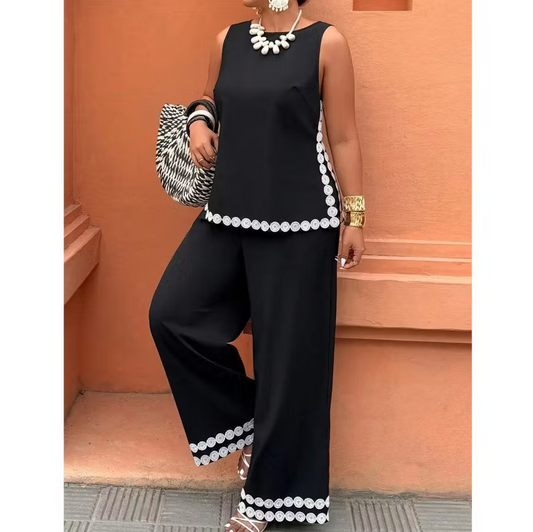 Women's Sleeveless Top and Wide-Leg Trouser Set