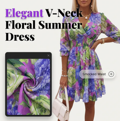 Women's Printed V-Neck Frill-Hem Dress