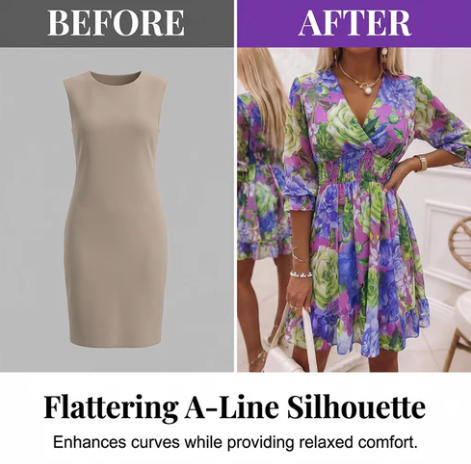 Women's Printed V-Neck Frill-Hem Dress