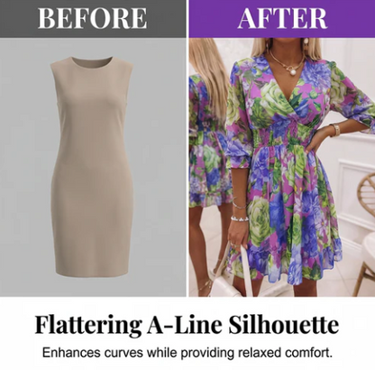 Women's Printed V-Neck Frill-Hem Dress