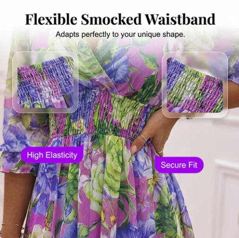 Women's Printed V-Neck Frill-Hem Dress