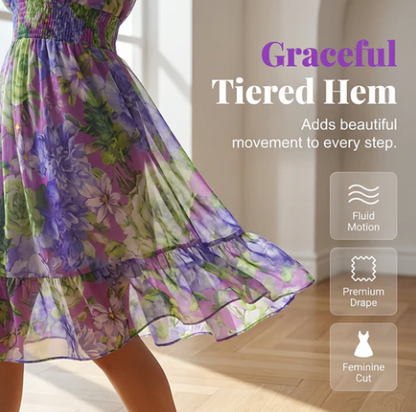 Women's Printed V-Neck Frill-Hem Dress