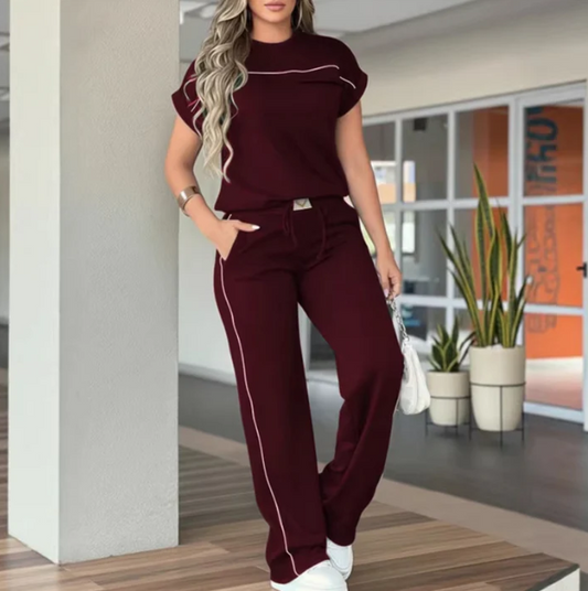 Women's Short-Sleeve Top and Wide-Leg Trouser Set