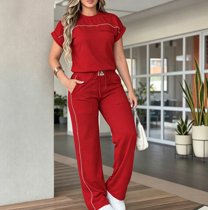 Women's Short-Sleeve Top and Wide-Leg Trouser Set