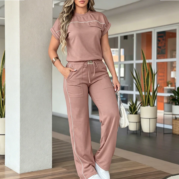 Women's Short-Sleeve Top and Wide-Leg Trouser Set