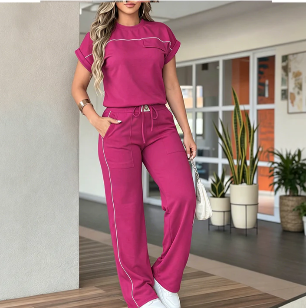 Women's Short-Sleeve Top and Wide-Leg Trouser Set