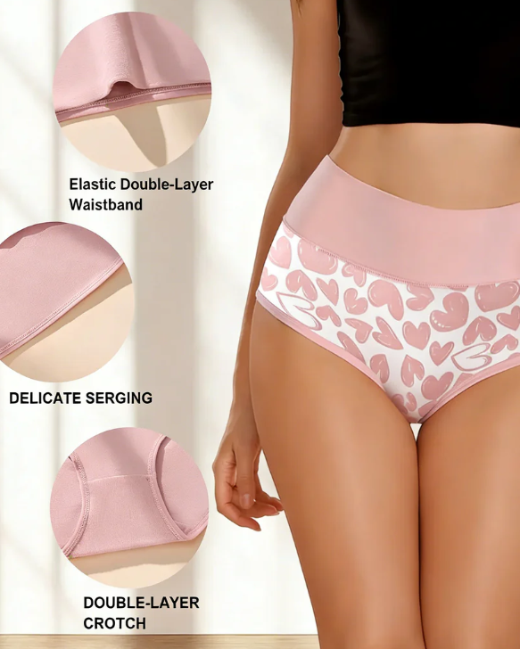 Women's Heart-Print High-Waisted Briefs – 6 Pack