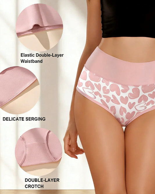 Women's Heart-Print High-Waisted Briefs – 6 Pack