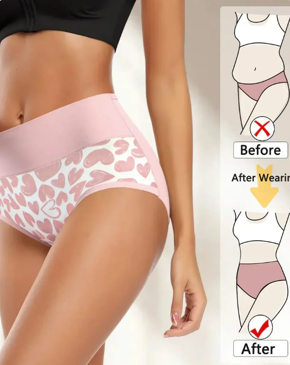 Women's Heart-Print High-Waisted Briefs – 6 Pack