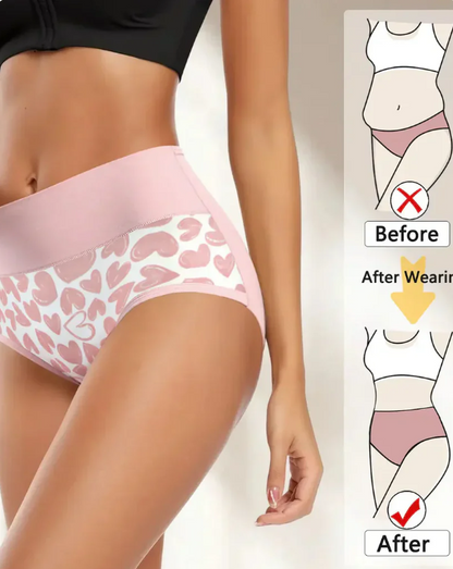 Women's Heart-Print High-Waisted Briefs – 6 Pack