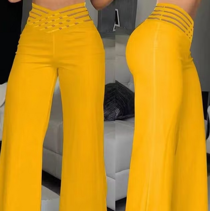 Women's High-Waisted Cut-Out Wide-Leg Trousers