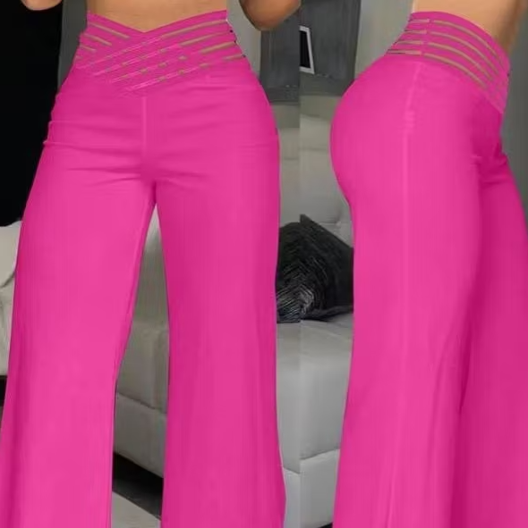 Women's High-Waisted Cut-Out Wide-Leg Trousers