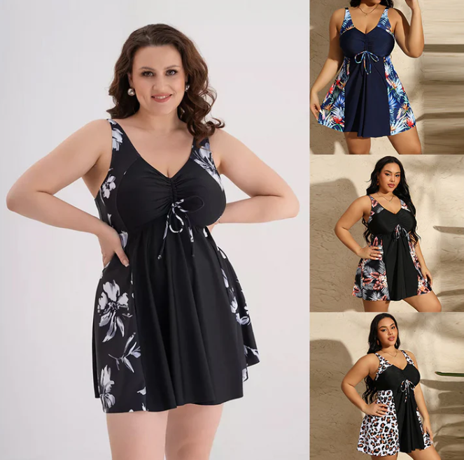 Women's Printed Swimdress with Built-In Shorts