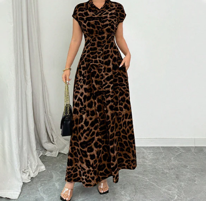 Women's Leopard-Print Collared Maxi Dress