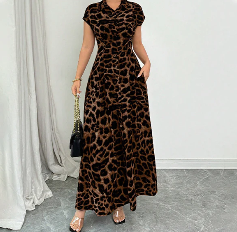 Women's Leopard-Print Collared Maxi Dress
