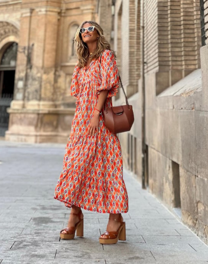 Women's Puff-Sleeve Floral Maxi Dress