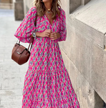 Women's Puff-Sleeve Floral Maxi Dress