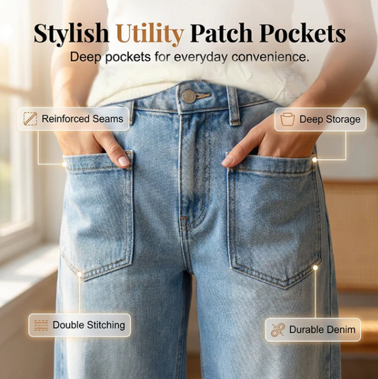 Women's Wide-Leg Jeans with Patch Pockets