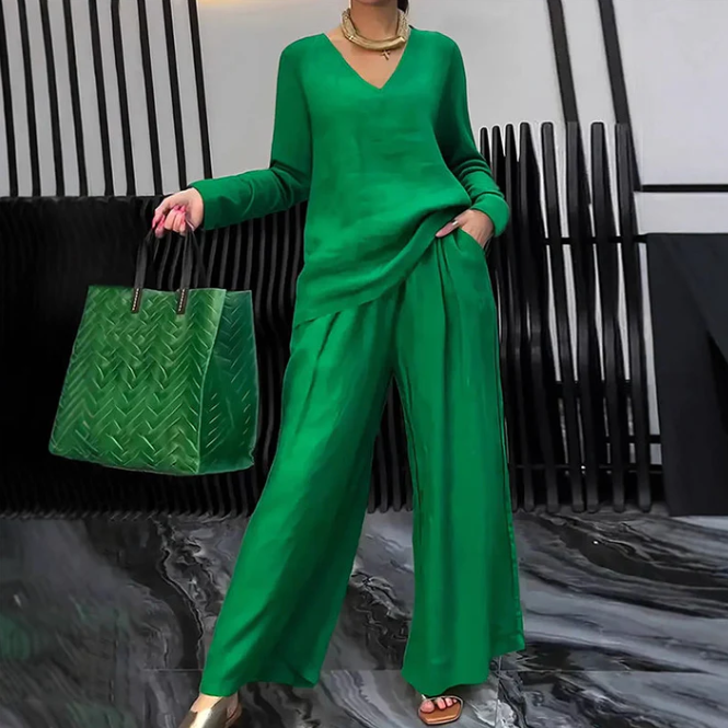 V-Neck Top and Wide-Leg Trouser Set