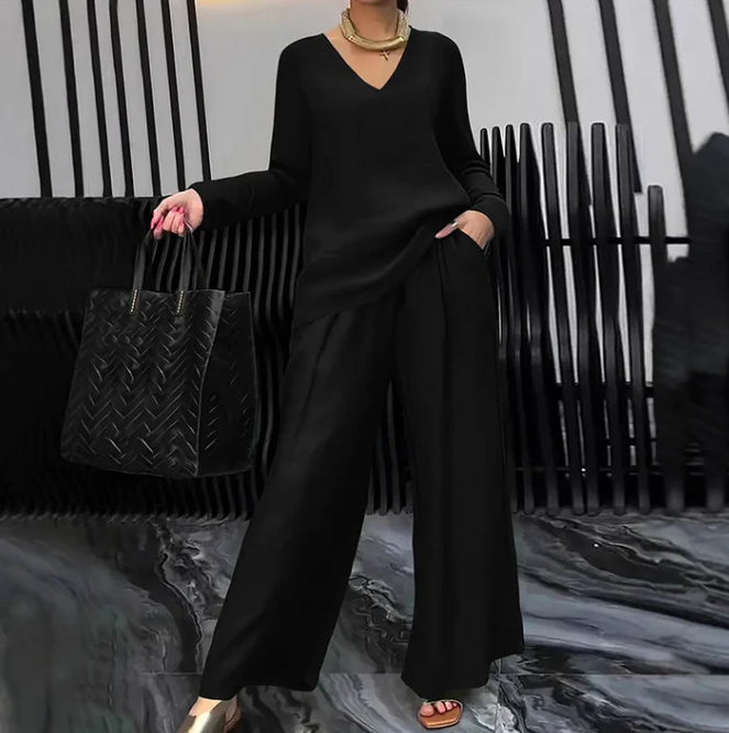 V-Neck Top and Wide-Leg Trouser Set