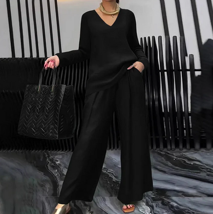V-Neck Top and Wide-Leg Trouser Set