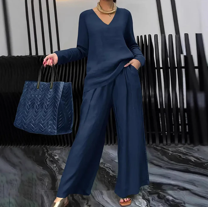 V-Neck Top and Wide-Leg Trouser Set