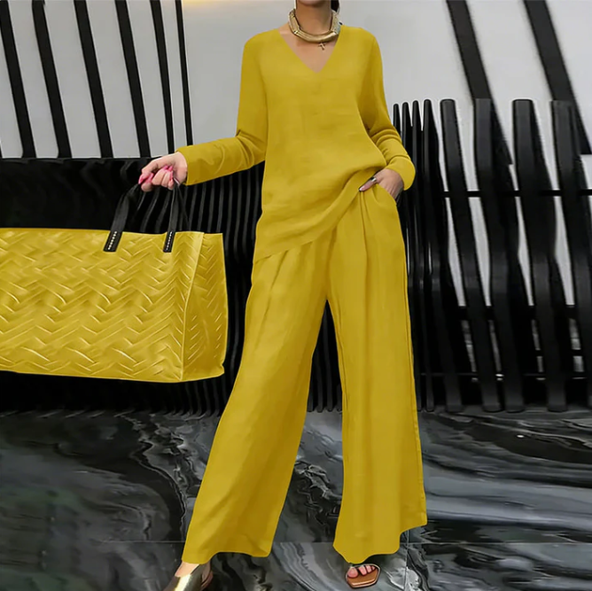 V-Neck Top and Wide-Leg Trouser Set
