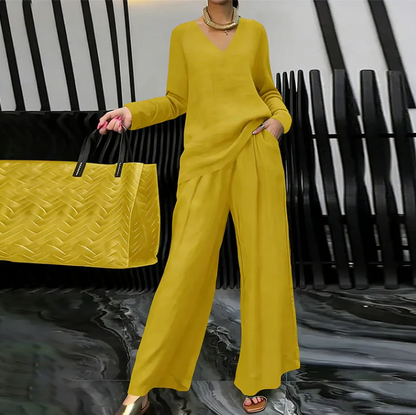 V-Neck Top and Wide-Leg Trouser Set