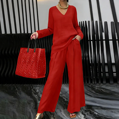 V-Neck Top and Wide-Leg Trouser Set