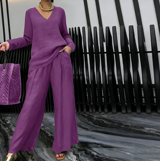 V-Neck Top and Wide-Leg Trouser Set