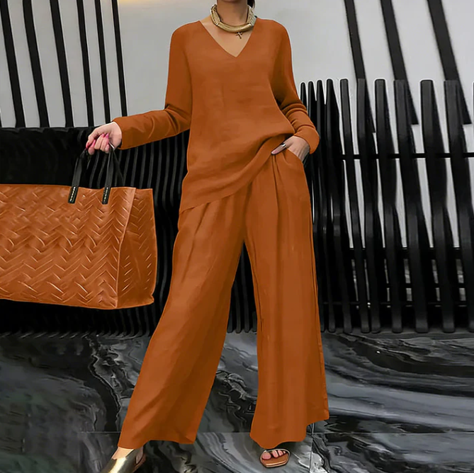 V-Neck Top and Wide-Leg Trouser Set