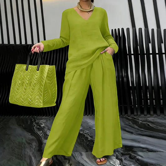 V-Neck Top and Wide-Leg Trouser Set